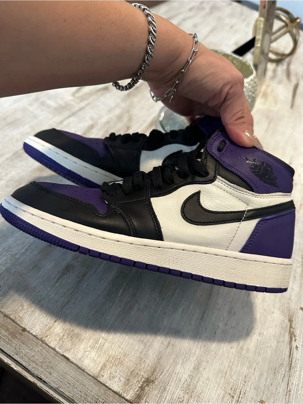 Nike Kids Air OG RETRO High-Top Sneakers in Black, White, Purple